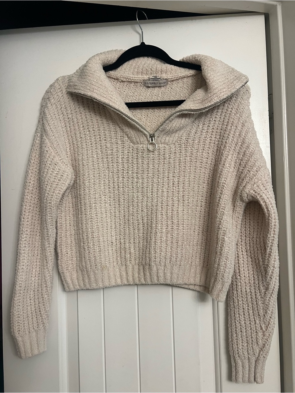 Sincerly Jules Cream Textured Half-Zip Sweater